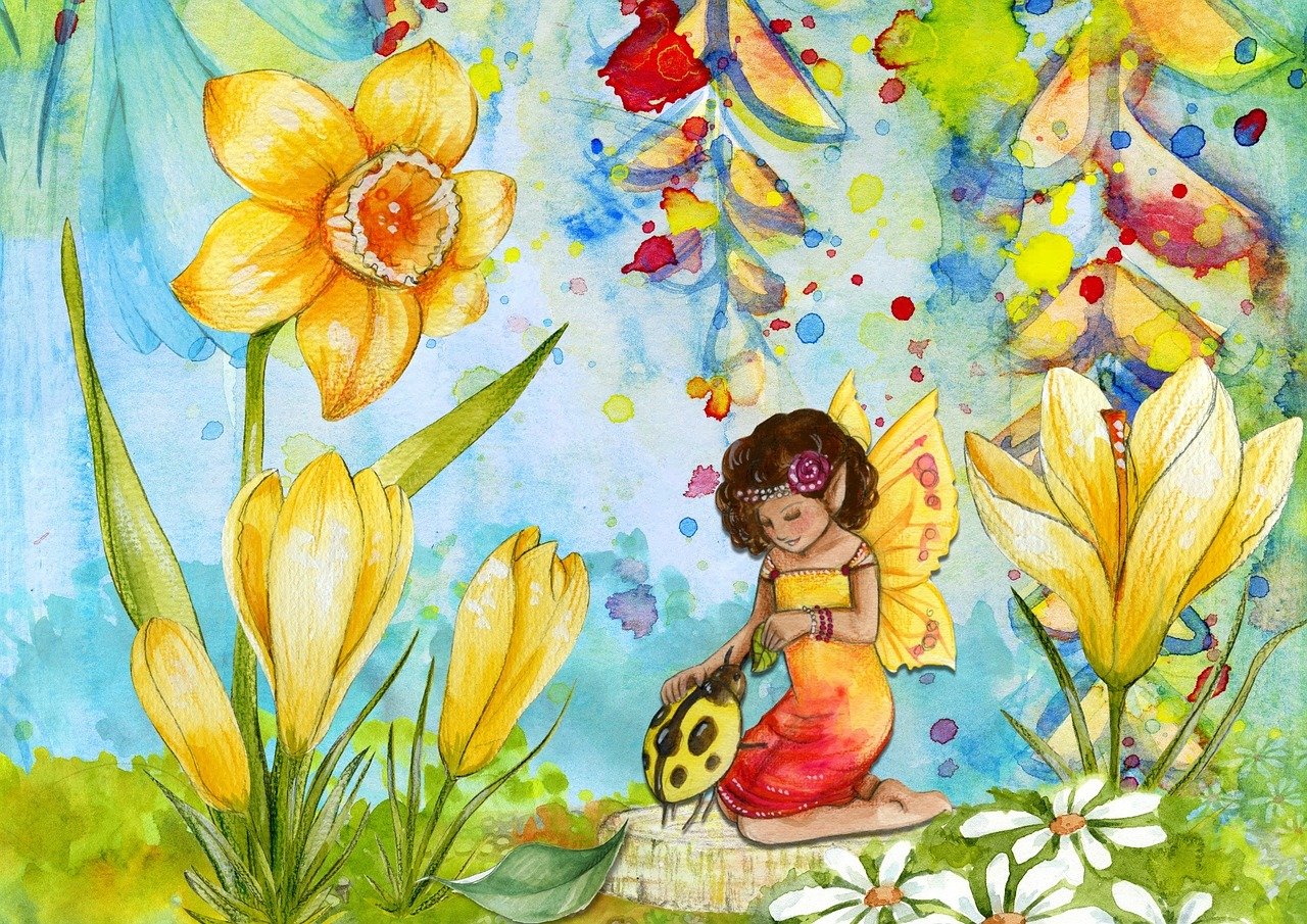 fairy-1206837_1280 Fee inmitten von Blumen